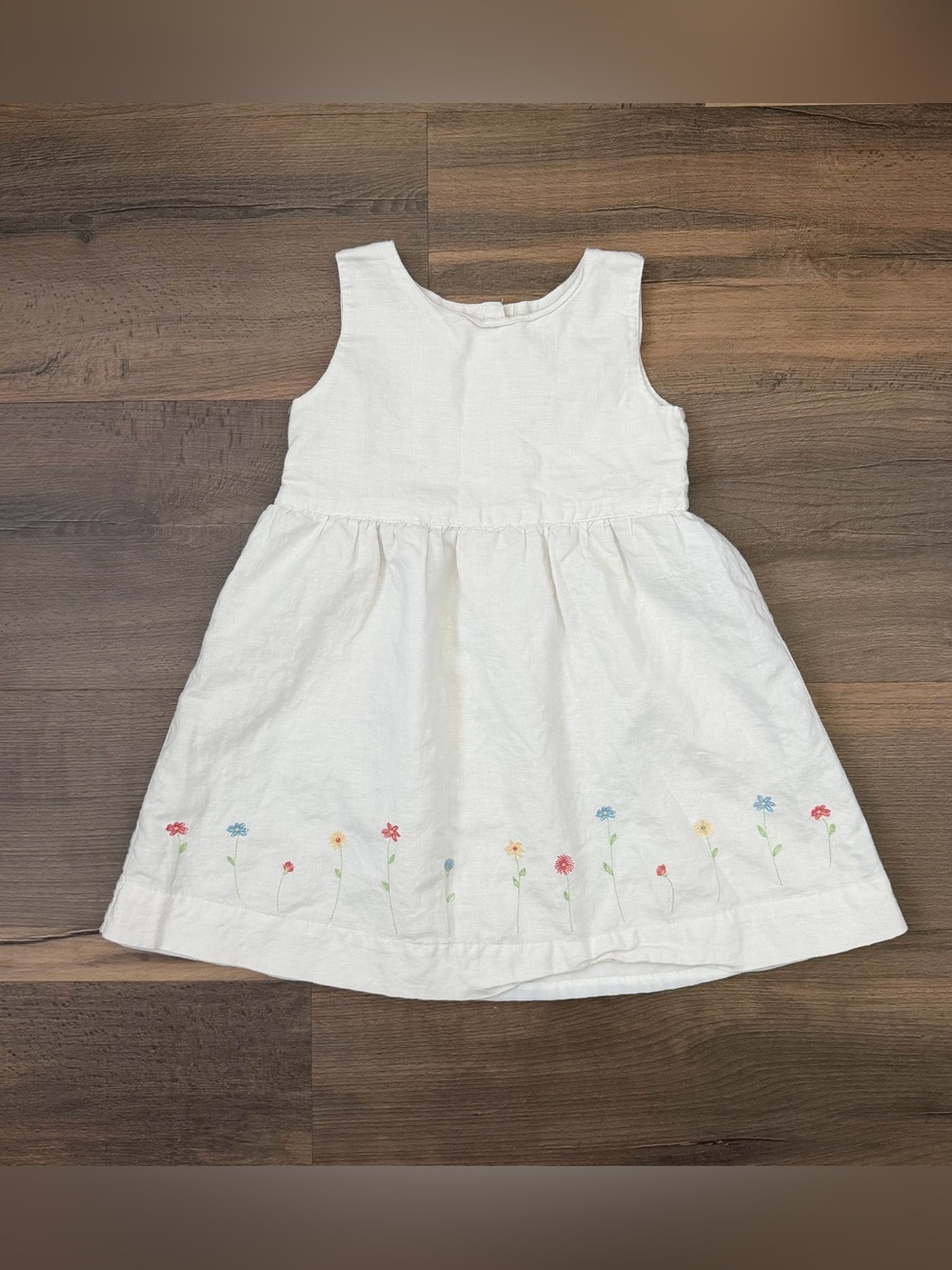 Y2K Cherokee Toddler White Linen Blend Embroidered Flower Detailed Hem 4T